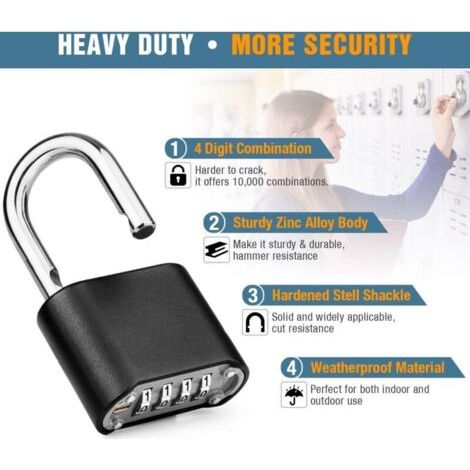 FENOPLASTICACadenas à combinaison à 4 chiffres, cadenas à combinaison extérieur, en alliage de zinc, cadenas robuste pour portes, écoles, clôtures et garages (1/3)