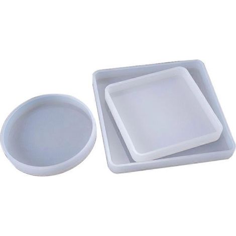 Set aus 3 Harzformen für DIY-Tabletts, quadratischen und runden Silikonformen für handgefertigte Spiegel. (1/5)