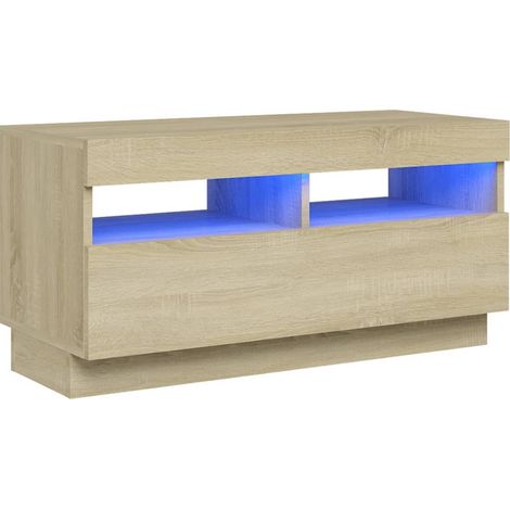 Soporte multimedia para TV estantería para televisión buffet para televisión comedor salón dormitorio con luces LED roble Sonoma 80 x 35 x 40 cm marrón 020026790