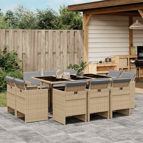 11-tlg. Garten-Essgruppe mit Kissen Beigemischung Poly Rattan (1/5)