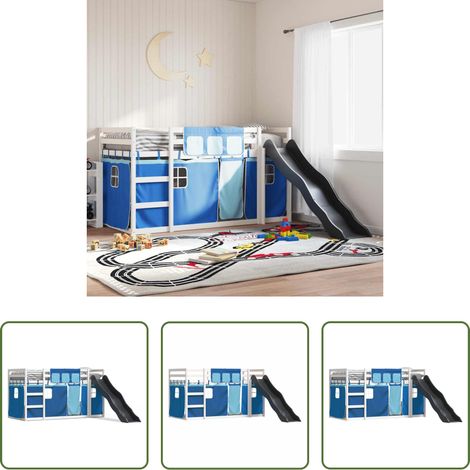 vidaXL Holzbett - Etagenbett mit Rutsche und Gardinen Blau 90x200 cm (1/5)