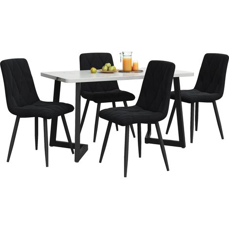 Ensemble table à manger rectangulaire 117 x 68 cm avec 4 chaises en velours noir, plateau MDF effet marbre et pieds métal, pour salle à manger moderne - CHICFURN (1/5)