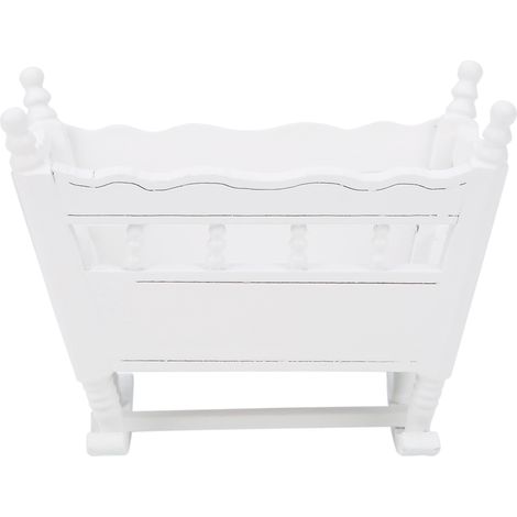 Berceau miniature en bois blanc, modèle de lit bébé, accessoire de décoration pour maison de poupée à l'échelle 1:12 (1/5)
