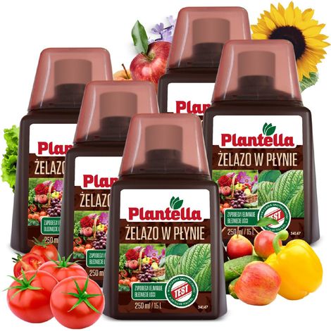 PLANTELLA Flüssiger Eisenblattdünger für Gemüse und Obstbäume 5 x 250 ml