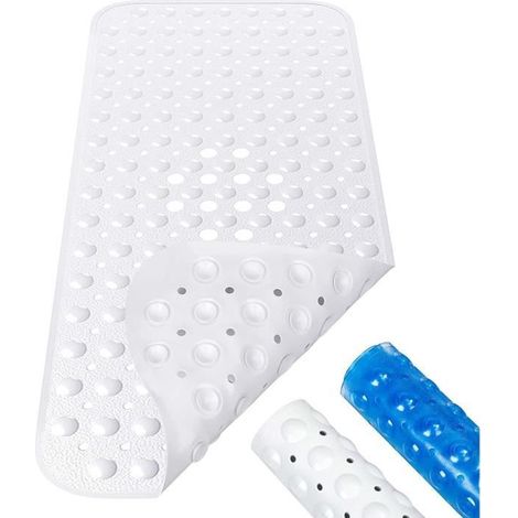 Tapis de Douche Anti-dérapant,40×100cm Tapis de Baignoire de Bain avec Ventouses et Trous de Drainage PVC Anti Moisissure -Blanc (1/4)