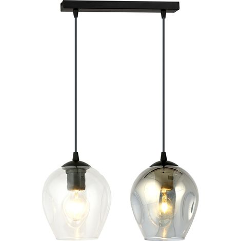 Lampadario 2 Luci Fuxi In Acciaio Nero E Vetri Fumè E Trasparente (1/4)