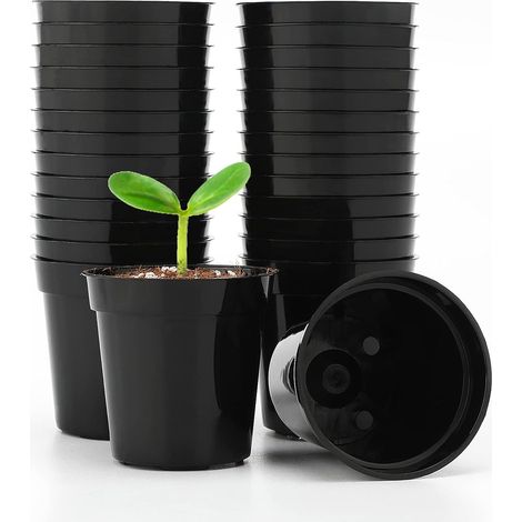 50 mini pots de fleurs en plastique 5,4 cm, petits pots de fleurs noirs, pots de graines ronds (1/5)