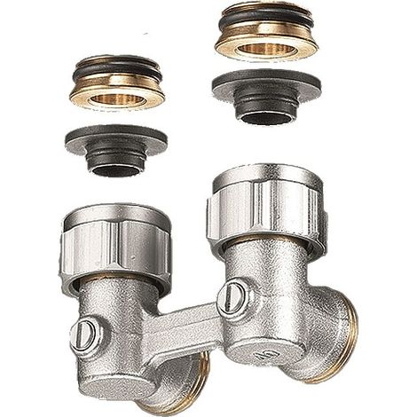 Oventrop Zweirohrhahnblock Absperrwinkelverschraubung ÜM 3/4" x AG 3/4", Winkelform (1/10)