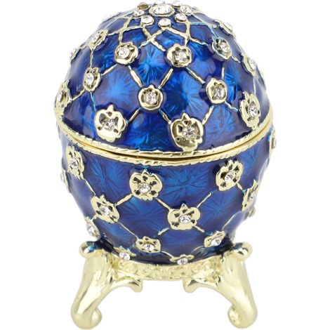 Boîte à bijoux vintage en forme d'œuf, multifonctionnelle, émaillée, à charnières, style ancien, avec porte-bagues, bleue (1/5)