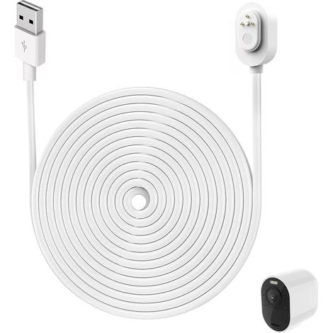Câble Magnétique Compatible avec Arlo Ultra 1 2, Pro 3 4 5 2K, Câble de Recharge Extérieur Intérieur, Chargeur Magnétique 3Mètres, Charge Rapide, Sécurisée, Blanc, Chargeur Extra Long pour Caméra Arlo (1/5)