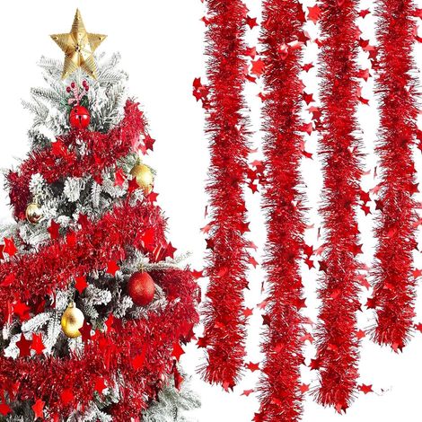 Lametta Girlande Weihnachten 8 Stück mit Sternen, 200cm Rot