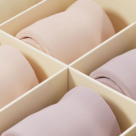 Boîte de rangement pour lingerie couleur crème, idéale pour la maison, la penderie, les chaussettes et les tiroirs de rangement pour lingerie, haute, compartimentée, sans séparateurs. (1/5)