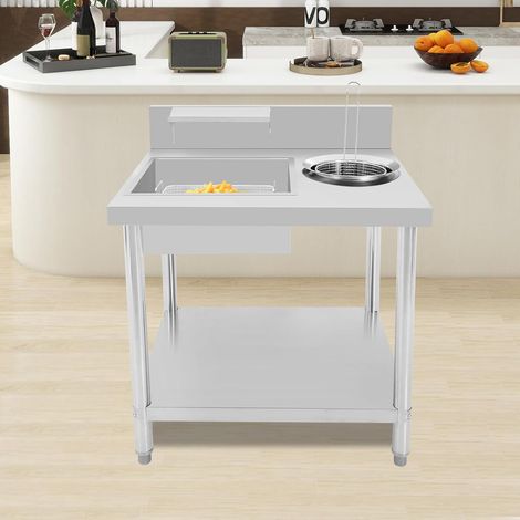 Frittiertes Hähnchen-Zubereitungstisch, Gewerbliche Arbeitsplatte zum Panieren von frittiertem Hähnchen, Inklusive Becken und Korb, Zubereitungstisch für frittierte Speisen, 80 x 70 x 93cm (1/5)