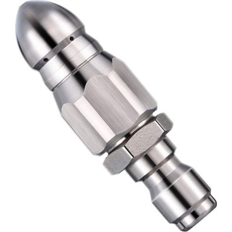 Stainless steel high-pressure cleaning nozzle for unclogging drains, for pressure washers, back jet/rocket nozzle (for 1/4" hose) (1/5)