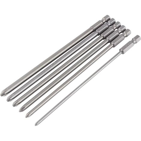 Jeu de 6 embouts de tournevis magnétiques Phillips en acier S2, tige de 6,35 mm (1/4"), 150 mm. (1/5)
