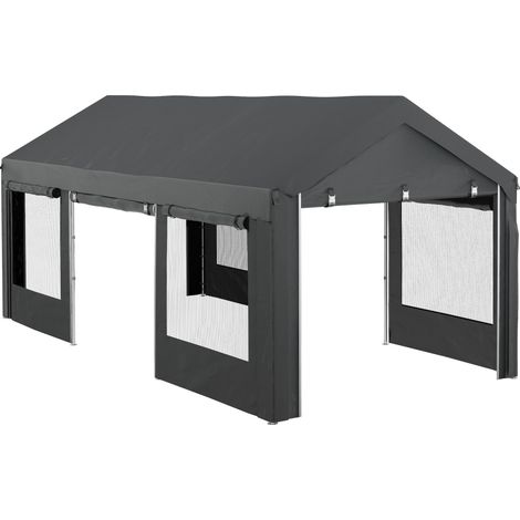 Tonnelle de jardin, gris foncé, 6 x 3 m, avec portes, réglable, pour jardin terrasse, abri extérieur, terrasse jardin