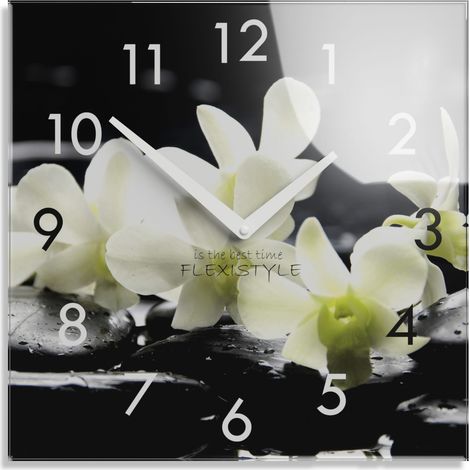 Reloj de pared moderno para el salón Flores blancas (1/4)