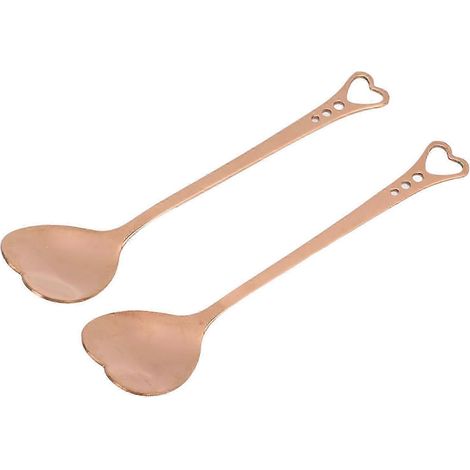 Lot de 2 cuillères à dessert en acier inoxydable, forme cœur, résistantes à la corrosion, manche ergonomique, idéales pour le café, couleur or rose EWW. (1/4)