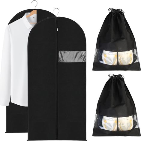 2 Housse Vetements à Suspendre et 2 Sacs à Chaussures, 60 x 120 cm Housses de Vêtements, Housse de Vetement Anti Poussière, Housses de Protection avec Zi pour Chemise Costumes (1/5)