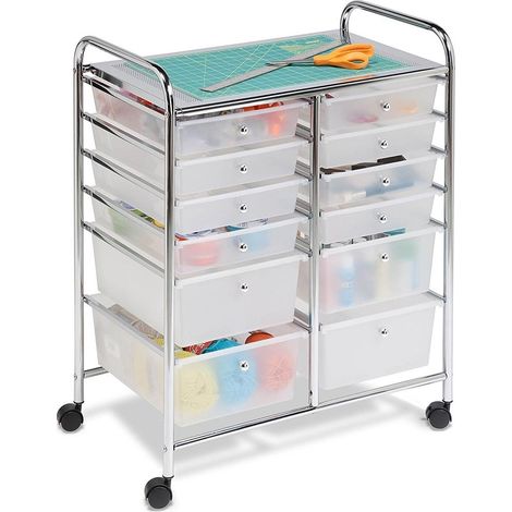 Chariot Multi-Usage Double en Acier chromé Double Commode 12 tiroirs et 4 Roues Chariot Organisateur Peu encombrant pour Salle de Bain, Maison, Bureau, esthéticienne Travail (Blanc) (1/5)