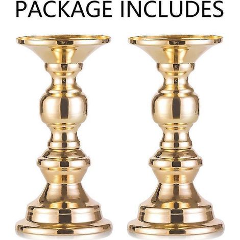 Lot de 2 bougeoirs piliers en métal doré, pour bougies de 50 mm, parfaits pour un mariage ou comme centre de table. (1/5)