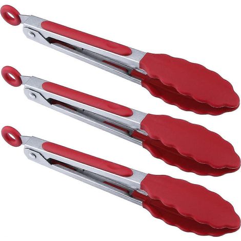 Küchenzangen – 7-Zoll-Mini-Servierzangen aus Silikon – 3er-Set-Red