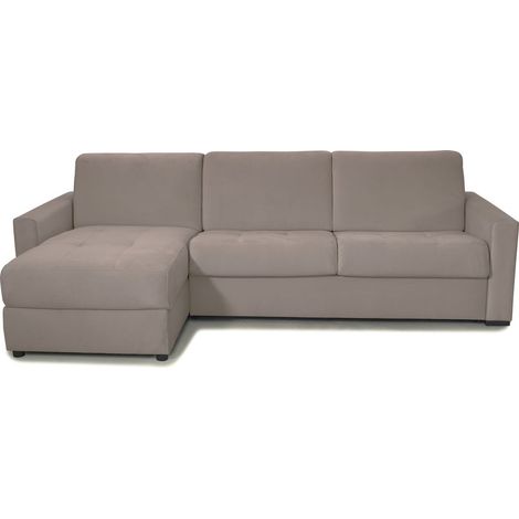 Canapé d'angle convertible réversible 5 places en velours taupe - ouverture express - Paloma (1/5)