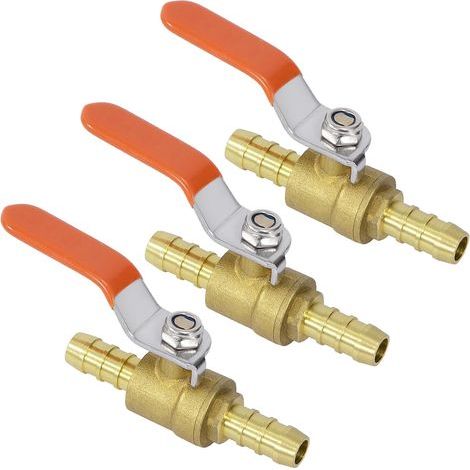 JSSEVN - Brass Ball Valve, 3 Pieces, 10mm Brass Ball Valve, Barbed Pipe Fitting, Ball Fitting (1/4)