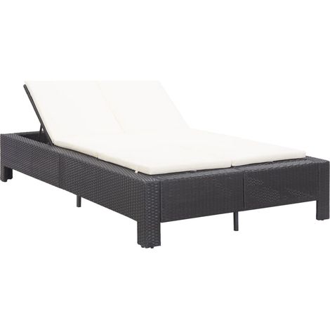 2-Personen-Sonnenliege mit Auflage Schwarz Poly Rattan