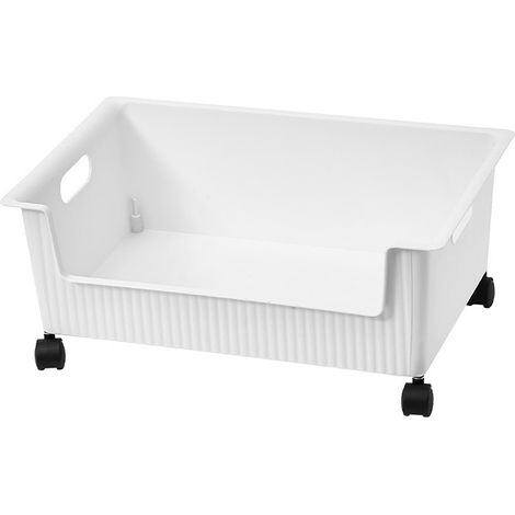 Boîte de rangement pour livres plastique avec roulettes design blanc grande capacité organisateur classe cartables 38 x 28.5 x 15cm (1/5)
