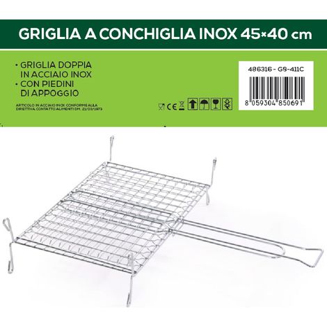 GARDENIA Griglia inox a conchiglia,45x40 cm, con piedi