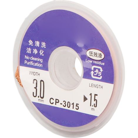 Mèche à dessouder souple à faible résidu d'étain, sans nettoyage, de 1,5 m de longueur, pour circuits imprimés CP 3015 (1/5)