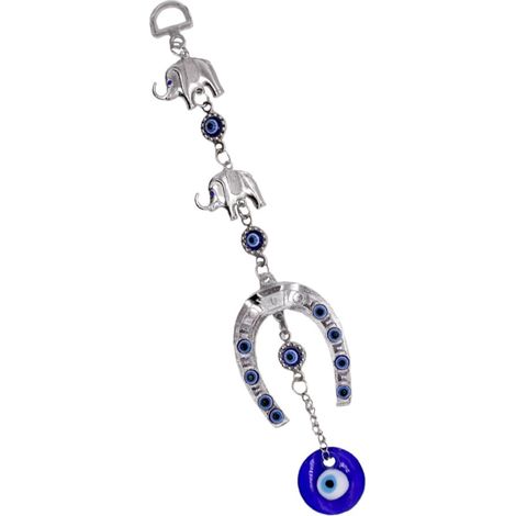 Pendentif Protection Le Mauvais Œil et Amulette Turc Bleu en Alliage Forme Fer à Cheval et Éléphant pour Décoration Murale pour Maison ou Bureau (1/5)