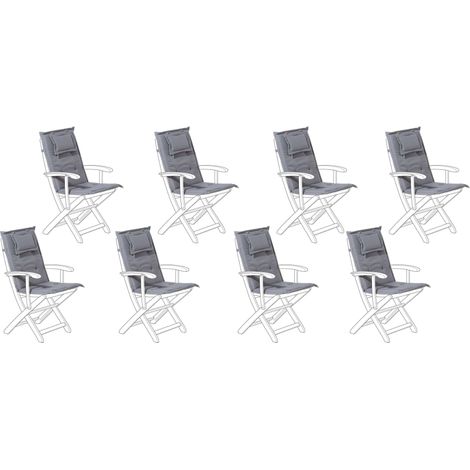 Outdoor Chair Replacement Cushions Set Grey Fabric UV Resistant Thickly Padded 8 Pillows MAUI