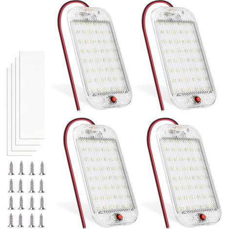 48LED Auto-Innenraum, superhelle weiße Licht-LED-Leiste DC12V-85V 800LM mit EIN/AUS-Schalter, universelle Camping-Auto-LED-Kuppelleuchte für LKW/Boot/Van/Wohnwagen (4 Stück)