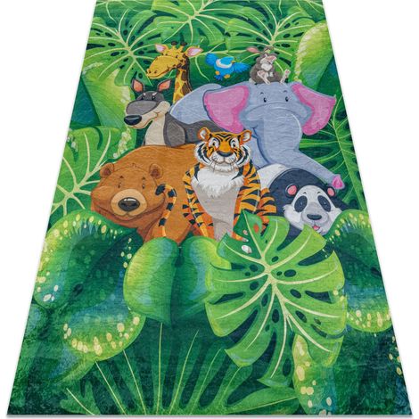 Tappeto lavabile BAMBINO 2651 Animali, Giungla per bambini antiscivolo - verde / marrone green 140x200 cm