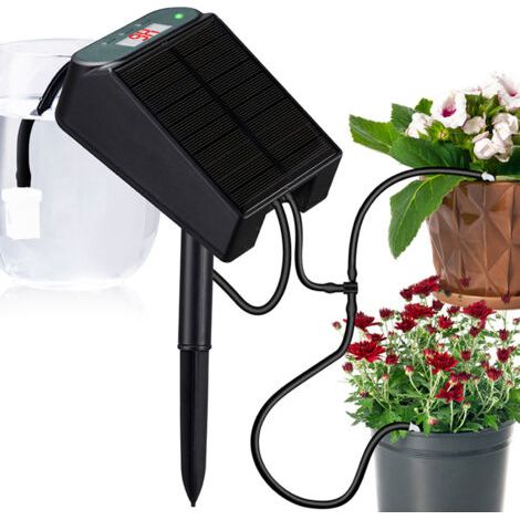 Système irrigation auto solaire 1.2W batterie 2200mAh, minuterie 1-600s, anti-siphon, pour 9 plantes pot