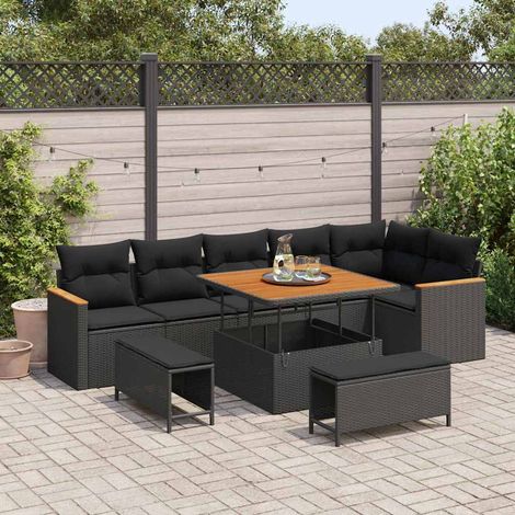vidaXL Set Divano da Giardino con cuscino 9 pcs Nero Poly Rattan (1/5)