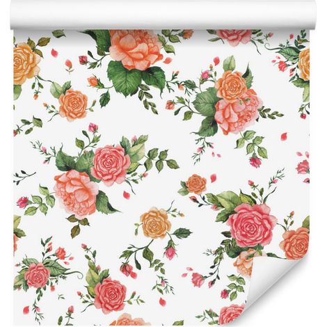 Carta da parati con rose colorate e effetto acquerello per soggiorno e camera da letto, 50x1000 cm (1/5)