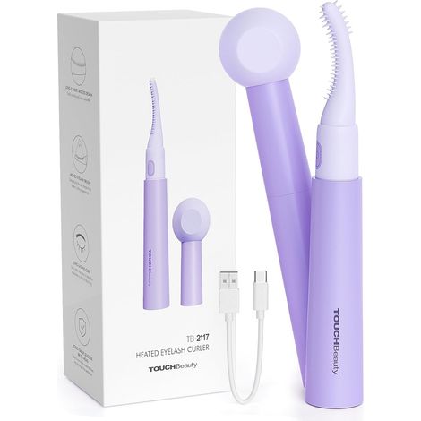 Recourbe-cils électrique chauffant, rechargeable par USB, avec 2 réglages de température, peigne en silicone pour filles et femmes, violet (1/5)
