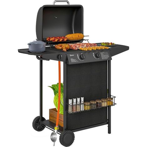 Barbecue a Gas con 3 Bruciatori Indipendenti e Coperchio con Termometro, 108x54x97 cm, Nero (1/5)