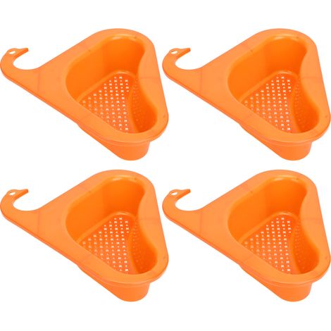 Lot de 4 paniers égouttoirs triangulaires multifonctionnels pour évier, pour savon, brosse à dents, éponge, fruits, rose, orange (1/5)