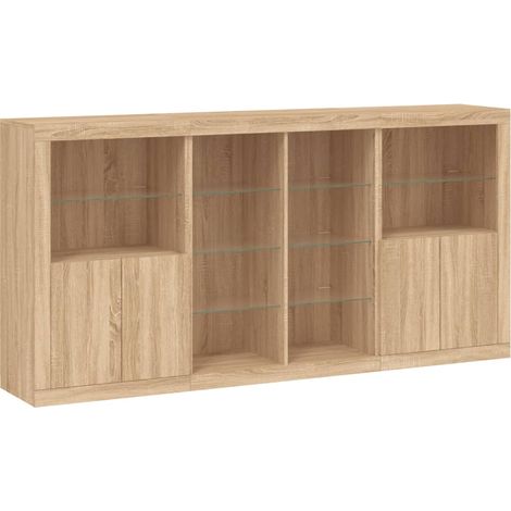 Credenza cassettiera mobile contenitore organizer cucina soggiorno salotto con luci LED sonoma 202 x 37 x 100 cm marrone 020029952