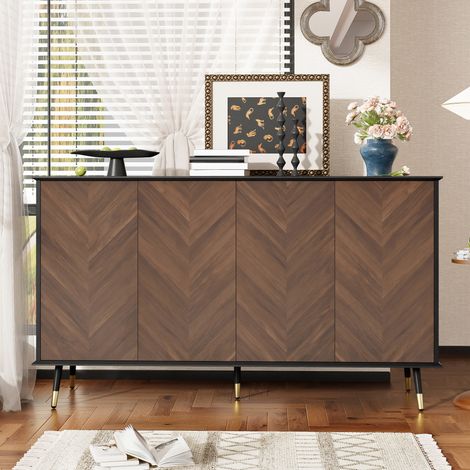 Sideboard aus MDF in Schwarz und Braun, 140 x 40 x 80 cm, 4 Türen mit verstellbaren Einlegeböden und Soft-Close (1/5)