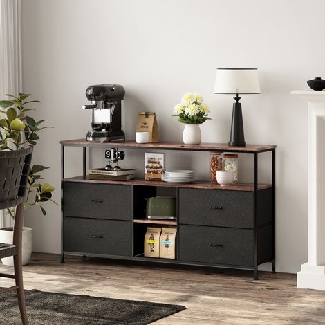 Meuble TV de style industriel – Meuble de rangement multifonctionnel – Éclairage LED bleu intégré – Meuble de rangement à 4 portes et tiroirs – Étagères ouvertes (1/5)