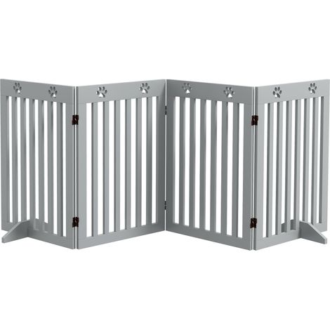 PawHut Pet Gate Foldable Fence Freestanding Dog Barrier w/ Support Feet Grey (1/5)