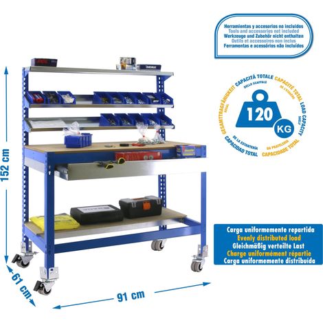 Simonrack Werkbank blau und robustes Holz 120 kg