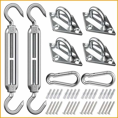 Kit de Fixation Voile d'ombrage, Kit de Montage pour Voile Solaire, Fixation Toile Ombrage, Fixation pour Triangle et Carré, Rectangle, Acier Inoxydable 316 de Qualité Marine (M5 24-Pcs) (1/4)