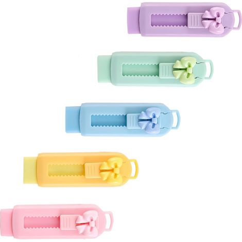 Lot de 5 gommes rétractables à glissière avec capuchons en plastique - Grandes gommes blanches pour l'école, le bureau, le dessin et les projets artistiques
