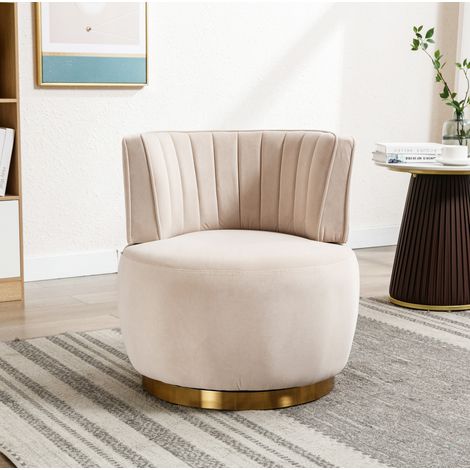 Silla giratoria 360° de terciopelo beige 62,5 x 62 x 69,5 cm (1/5)